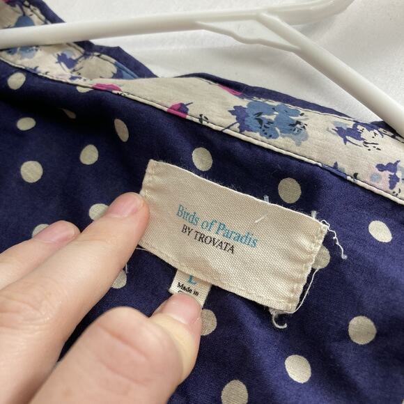 Trovata Birds‎ Of Paradis Navy Polka Dot Button-Up Shirt Size L Preppy Coastal - Picture 5 of 11